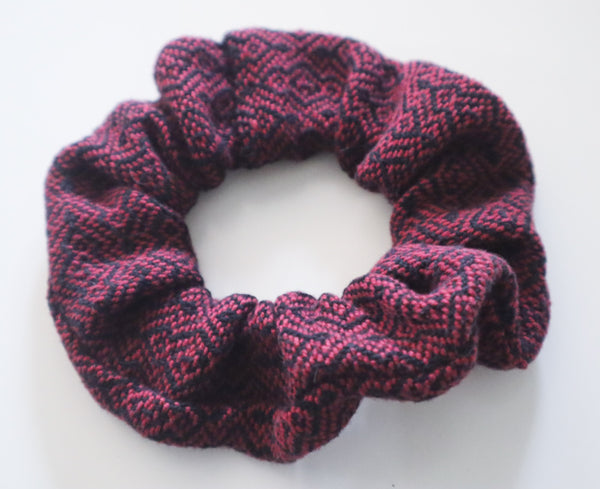 Handwoven Hair Scrunchie - Burgundy + Black