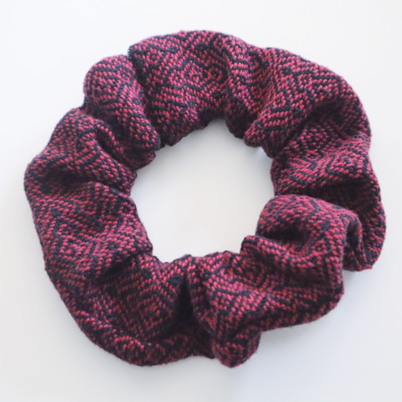 Handwoven Hair Scrunchie - Burgundy + Black