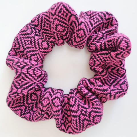 Handwoven Hair Scrunchie - Hot Pink + Black