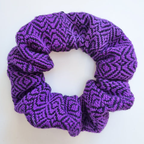 Handwoven Hair Scrunchie - Purple + Black