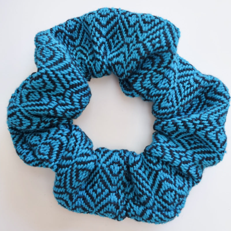 Handwoven Hair Scrunchie - Turquoise + Black