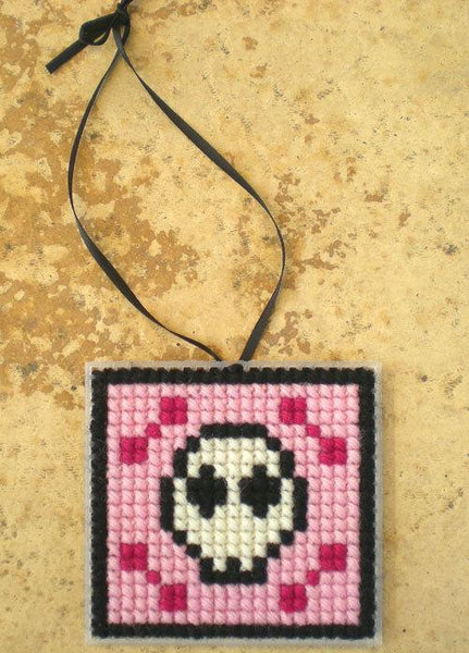 Kids' Cross Stitch Kit - Pink Skull - Threefold Designs