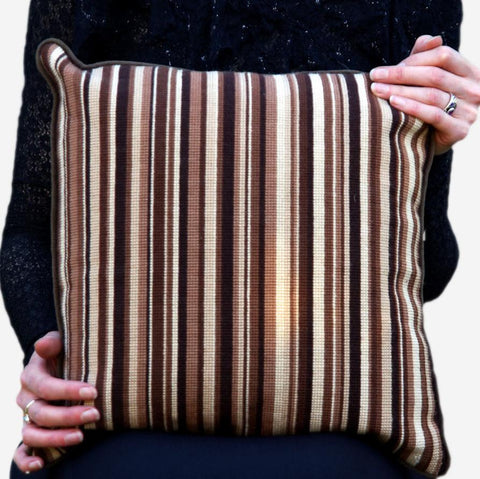 Cross Stitch Kit - Landscape - kit with many tones of brown stripes, easy to stitch, kit with wool, canvas, instructions
