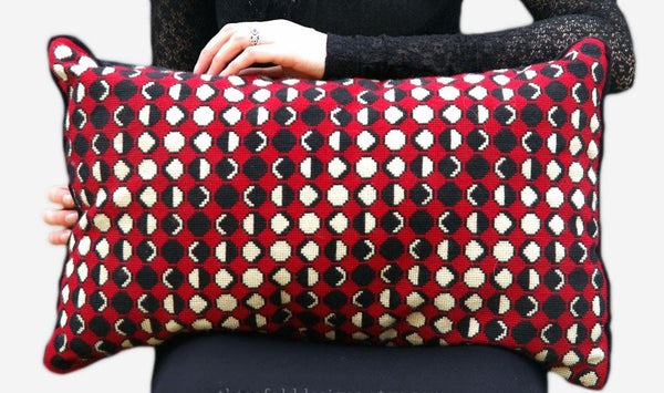Cross stitch needlepoint kit of Moon Phases in red, black and white - pagan, goddess, witchcraft, wicca, original and unique - kit includes wool, instructions, canvas - suitable for beginners