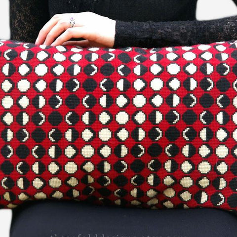 Cross stitch needlepoint kit of Moon Phases in red, black and white - pagan, goddess, witchcraft, wicca, original and unique - kit includes wool, instructions, canvas - suitable for beginners