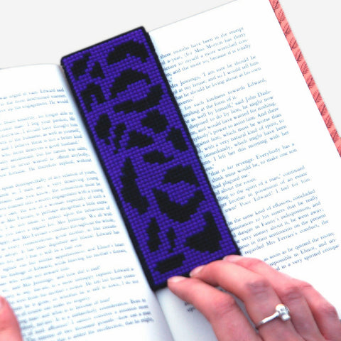 cool cross stitch kit needlepoint, rockabilly inspired, purple leopard print, goth style, punk style, kit includes wool, canvas, instructions - easy for beginners