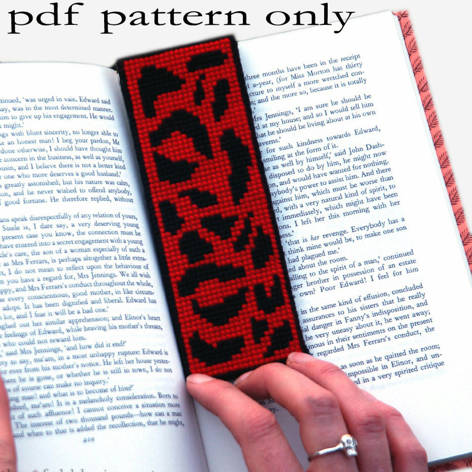 Cross Stitch PDF Pattern - Red Leopard Print Bookmark