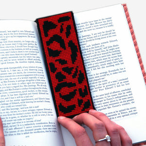 cool cross stitch kit needlepoint, rockabilly inspired, red leopard print, goth style, punk style, kit includes wool, canvas, instructions - easy for beginners