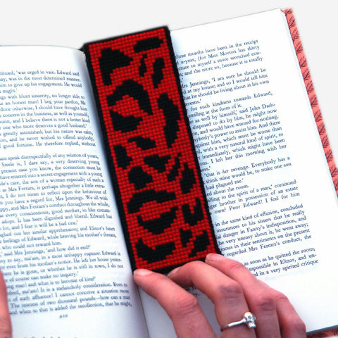 cool cross stitch kit needlepoint, rockabilly inspired, red leopard print, goth style, punk style, kit includes wool, canvas, instructions - easy for beginners