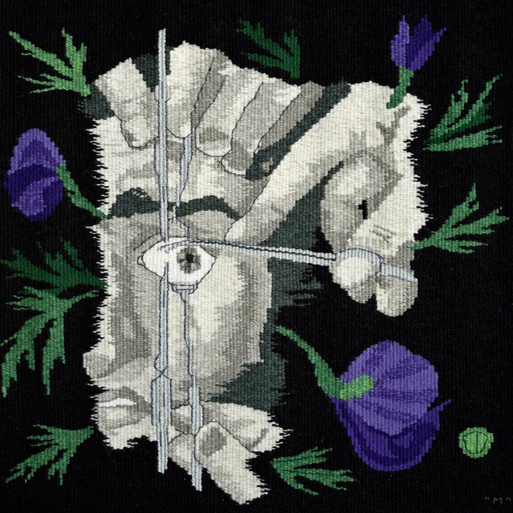 unique handwoven tapestry based on creepy medical illustration, gothic, dark tapestry, dark art